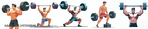Strong Man Weightlifting Barbell Training Vector Illustration