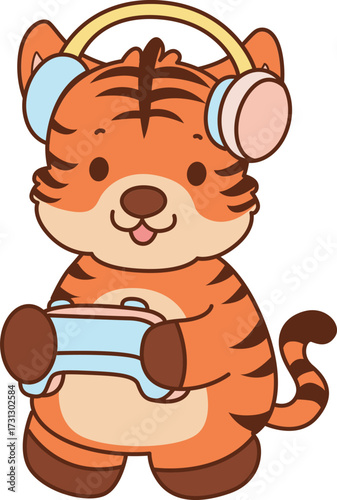 Illustrations of cute tiger character vector clip art for kids.