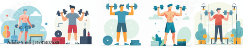 Man Training with Dumbbells Flat Vector Illustration