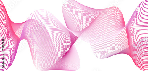 Dotted pink magenta wind waves. Abstract curved line vector background. Breast cancer tech wallpaper. Curved purple swirls and lattice liquid flow. Audio signal frequency.