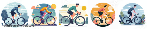 Cyclists Riding Road Bikes Outdoor Flat Vector Illustration