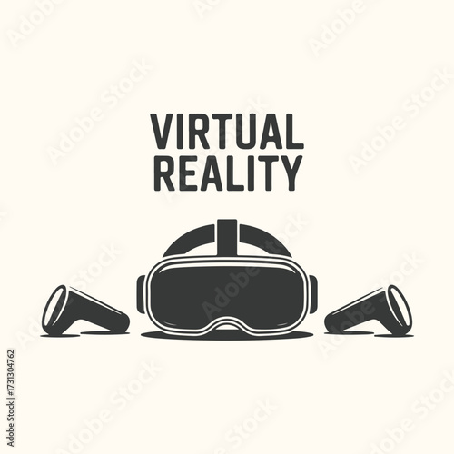 Vector art of virtual reality headset and controllers, a modern technology for immersive experiences and gaming, symbolizing innovation and future entertainment
