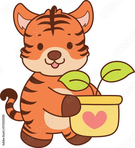 Illustrations of cute tiger character vector clip art for kids.