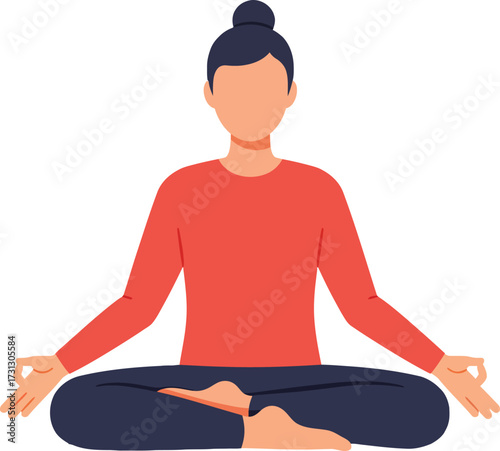 Peaceful woman practices mindful meditation for inner balance and spiritual well-being and health