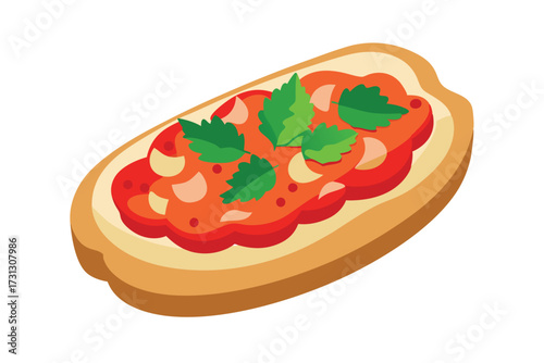 Delicious Fresh Bruschetta with Tomato Sauce On White Background