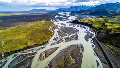 Scenic aerial view of a braided river
