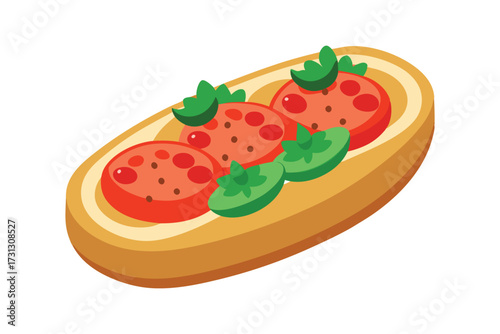 Delicious bruschetta featuring fresh tomatoes on white background