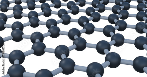 3D rendering of a graphene atomic lattice showing a seamless hexagonal carbon structure. Ideal for concepts related to nanotechnology, advanced materials, carbon science and molecular engineering