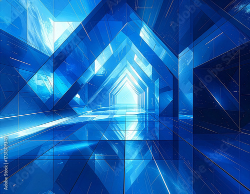 Futuristic geometric blue abstract background, tech style, modern clean design, high resolution
