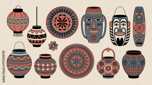 Christmas Decoration Art Set – Festive Santa Sculptures, Cultural Holiday Masks, and Artistic Souvenir Gift Collection