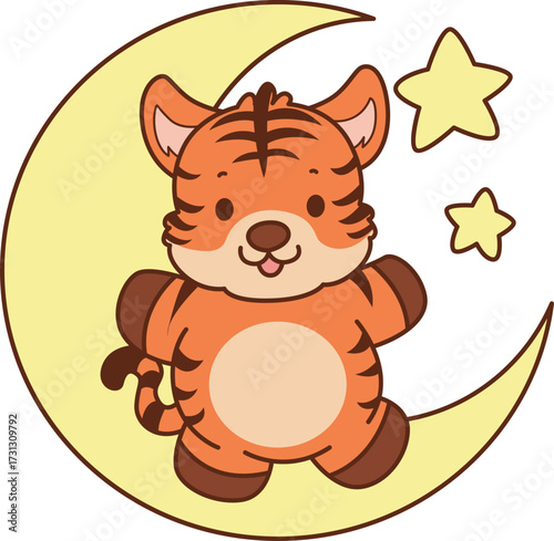 Illustrations of cute tiger character vector clip art for kids.