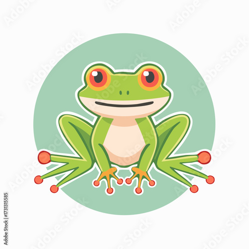 Cute Frog Clipart for Nursery, Children Book, and Baby Products, Cute Jungle Animal Frog Vector in Flat Modern Style 