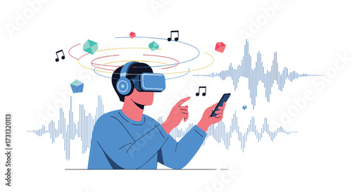 Virtual reality experience combining immersive audio with interactive digital exploration.