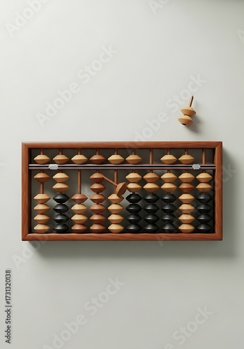Wooden Abacus Resting on a White Wall, Showing Arithmetic Principles and Education Concepts