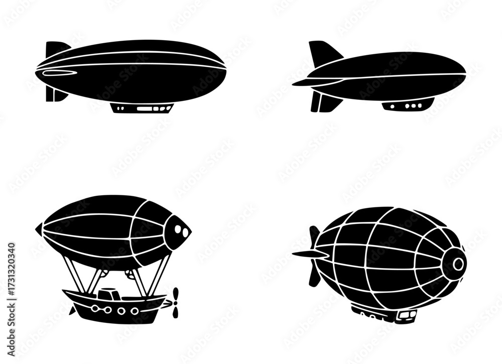 Obraz premium set of airship silhouettes, isolated background