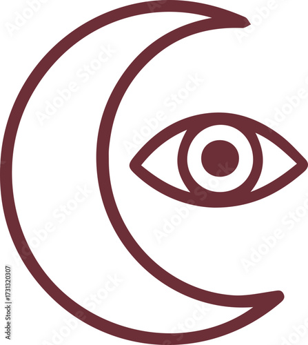Mystical Crescent Moon and All Seeing Eye Symbol of Cosmic Wisdom and Intuition