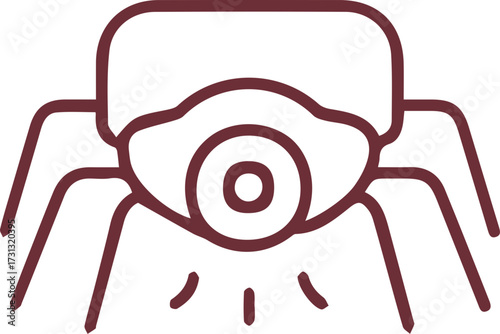 Abstract Bug Surveillance Icon with Maroon Outline and Central Eye Design