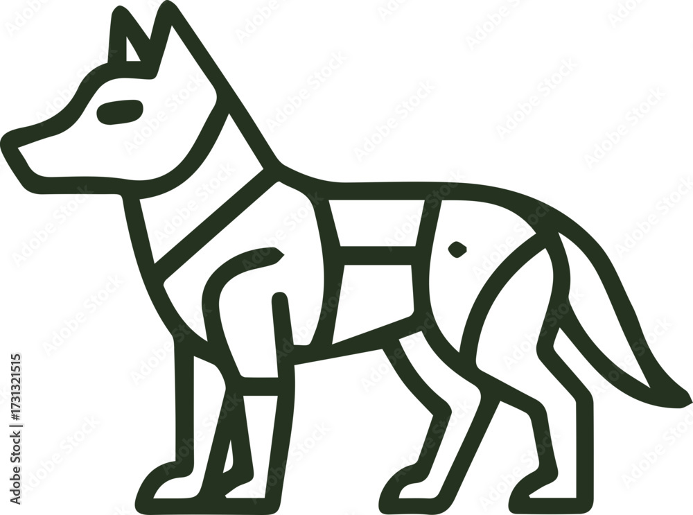 Fototapeta premium Modern Abstract Dog Illustration in Bold Dark Green Lines Standing Gracefully