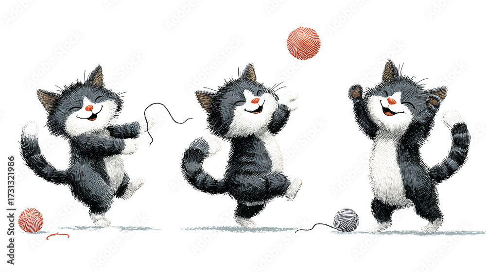 Obraz premium Adorable cartoon cat playful poses bundle isolated on transparent background