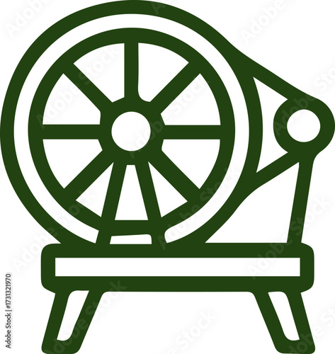 Vintage Spinning Wheel Icon Handcraft Textile Production Tool Symbol