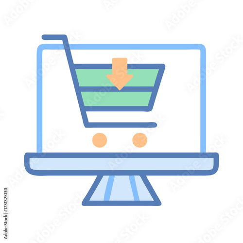 Online shopping cart on computer screen illustration