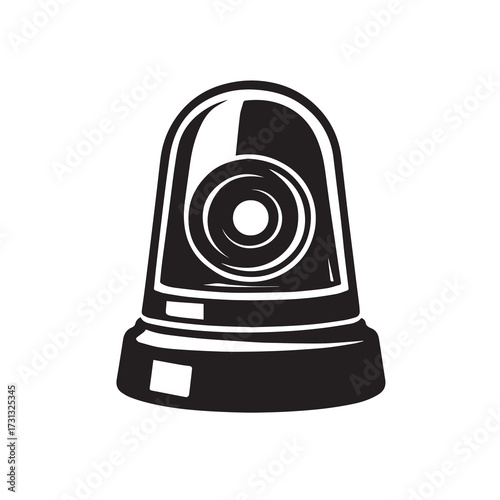 Black and white graphic illustration of a security alarm siren light warning