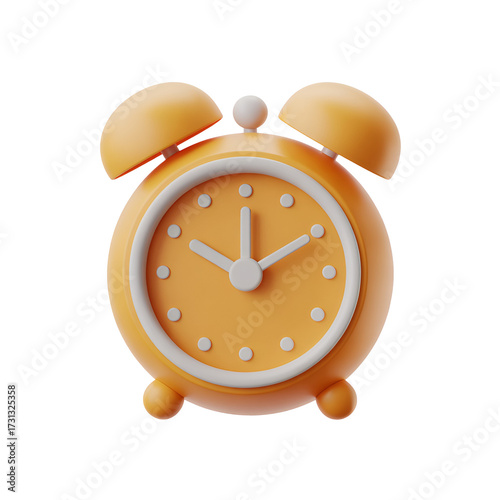 Adorable 3D cartoon alarm clock in bright orange with white accents cute