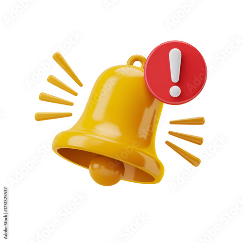 Golden Bell Icon With Exclamation Mark And Sound Waves On White Background alarm notification
