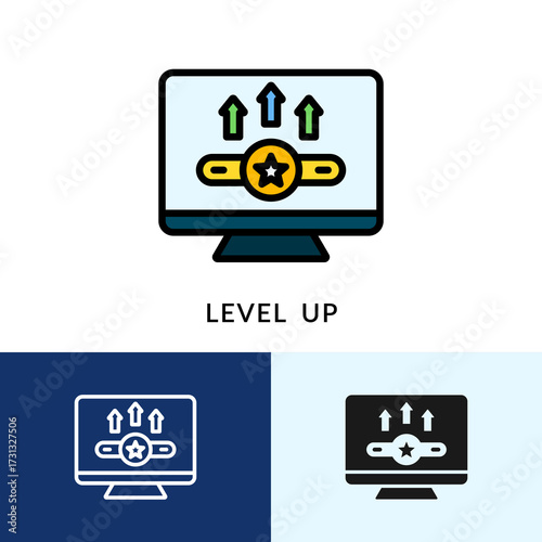 Level Up Icon Filled With Multiple Background