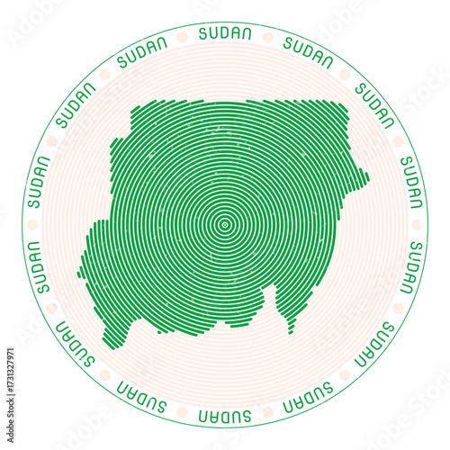Sudan shape radial arcs. Country round icon. Sudan logo design poster. Elegant vector illustration.