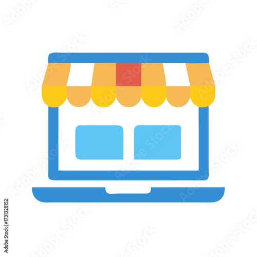 Online shop icon in blue, yellow and red colors