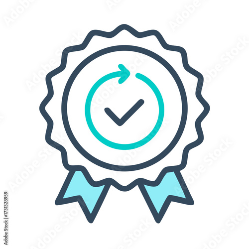Blue approval badge with continuous process cycle indication
