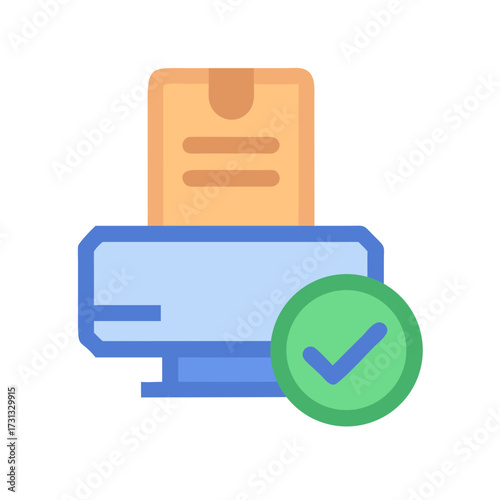 Successful printing icon with check mark, flat vector style