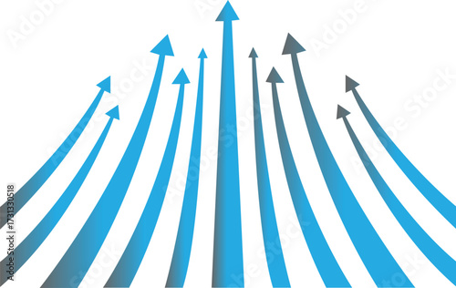 blue upward arrows in cool gradient tones for business analytics and performance growth visualization