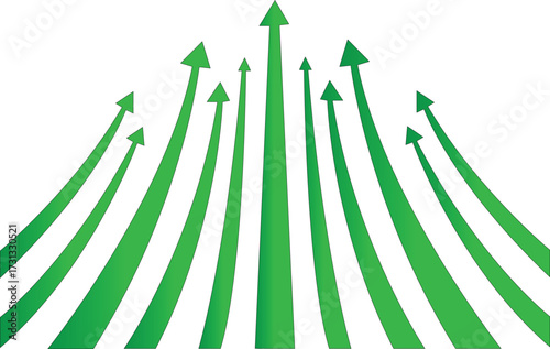 green upward arrows for environmental growth sustainability and positive business development visualization isolated on white background.