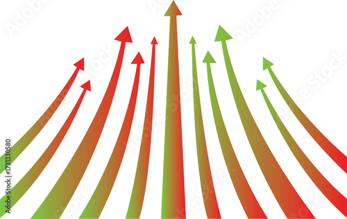 upward trending arrows in warm gradient colors for business growth and success visualization isolated on white background.
