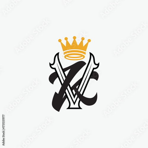 Vintage Calligraphy Letter VK Logo with Ornamental Style and Golden Crown for Premium Business, Brand Identity, clothing and etc