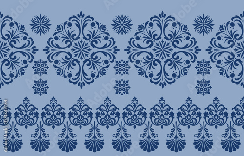 floral pattern vintage ethnic modern embroidery texture boho design vector illustration hand drawn pink flower motif branches leaves wallpaper seamless background border.