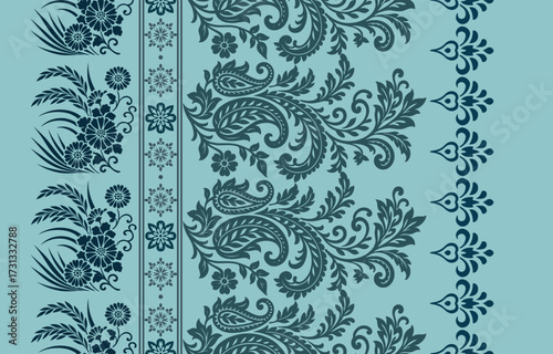 floral pattern vintage ethnic modern embroidery texture boho design vector illustration hand drawn pink flower motif branches leaves wallpaper seamless background border.