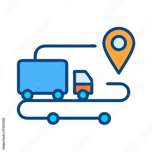 Delivery truck route tracked by a navigation pin