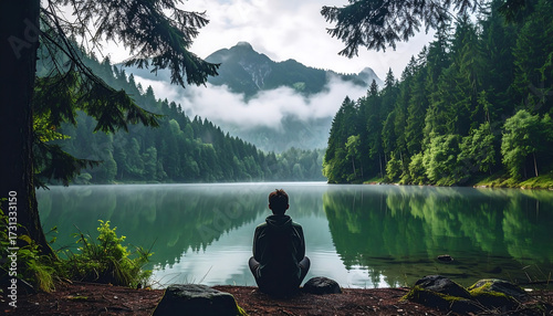 Yoga Meditation Outdoors with Sunlight and Forest View
