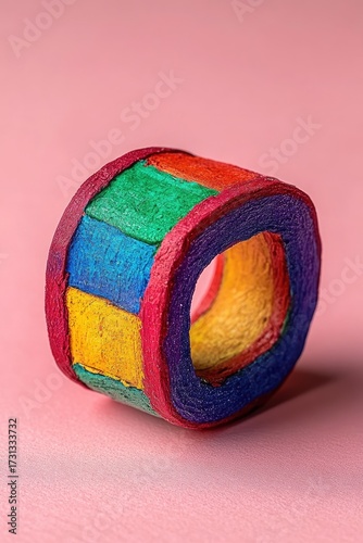 Colorful, rainbow-hued, sculpted ring
