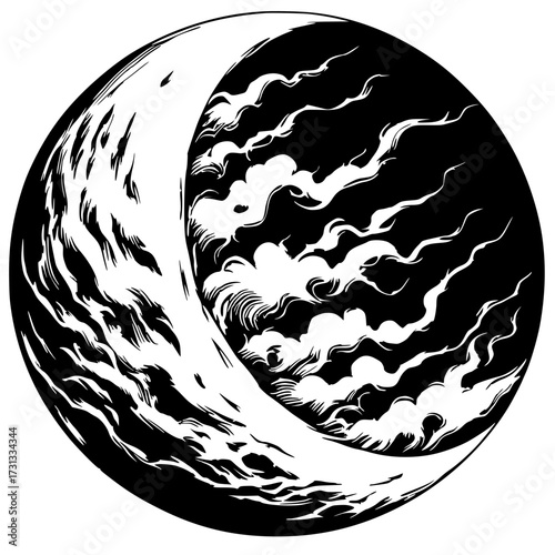 Cloudy moon silhouette vector design