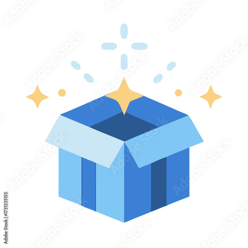Open box with stars and sparkles icon illustration design