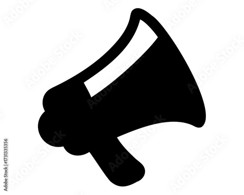Black and white image of a megaphone with a speaker isolated object