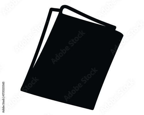 Minimalist black and white silhouette illustration of an open book on display
