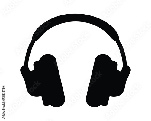 Stylized black silhouette of over ear headphones for listening to music
