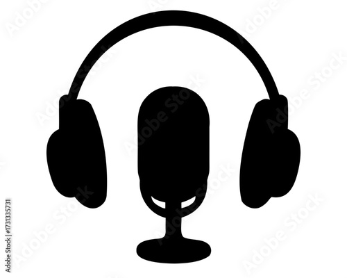 Black silhouette of headphones and a microphone creating an audio design