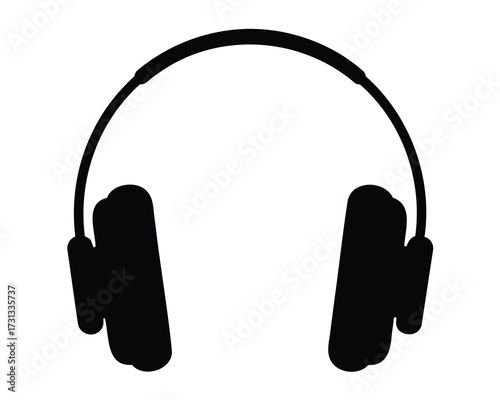 Simple black and white silhouette of over ear headphones for listening