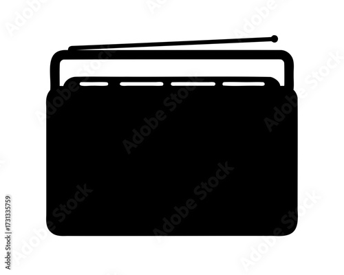 Simple Black and White Icon of a Vintage Portable Radio Receiver